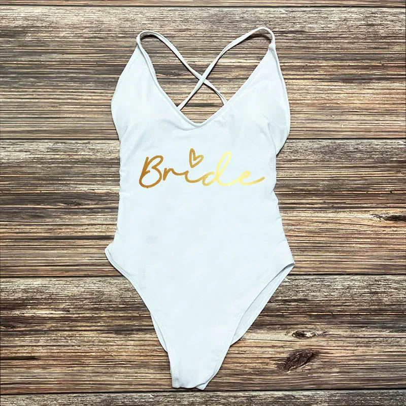 Maillot Une Pièce Team Bride Imprimé Or — EVJF Plage Femme