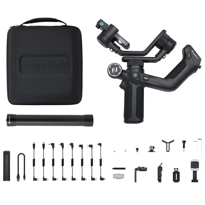 FeiyuTech SCORP Mini 2 for Mirrorless Camera Action Camre Smartphone, 3 Axis Stabilizer for Sony/GoPro/iPhone, AI Tracking