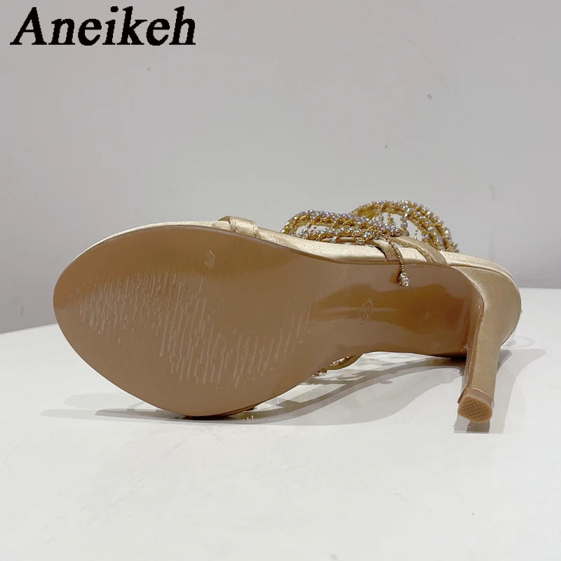 Sandales Soie Strass Aneikeh — Bride Cheville, Talon Haut, Mariage & Soirée