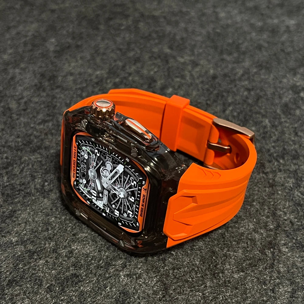 Crystal Modify Case+Watchband for iWatch Series10 46mm 42mm Ultra 2 49mm 45mm RICHARD Mile Style Silicoen Strap Modification Ki