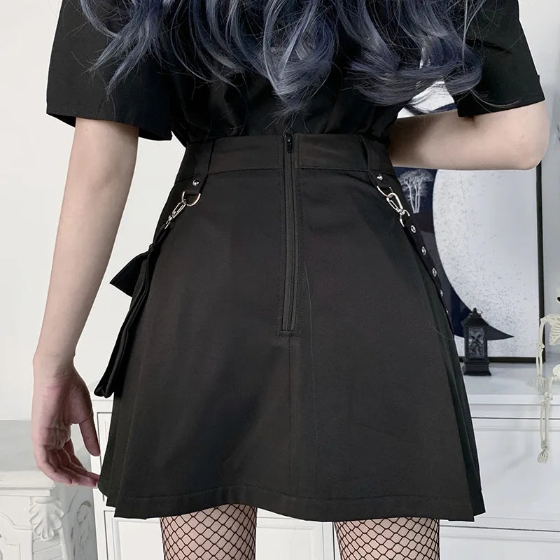 Mini Jupe Bandage Punk Gothic Taille Haute Patchwork — Femme