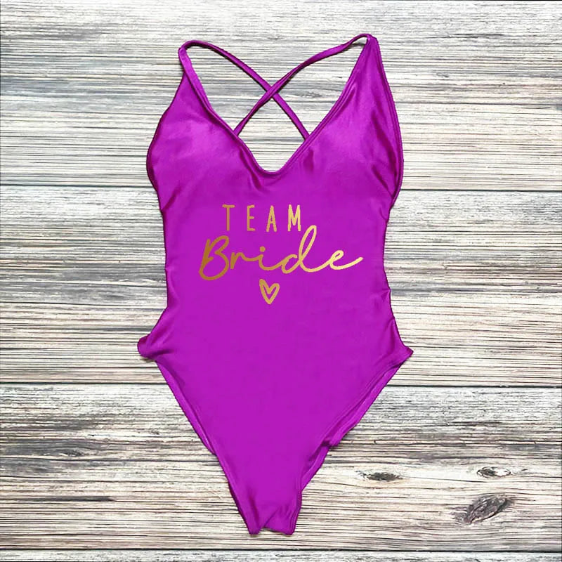 Maillot Une Pièce Team Bride Imprimé Or — EVJF Plage Femme