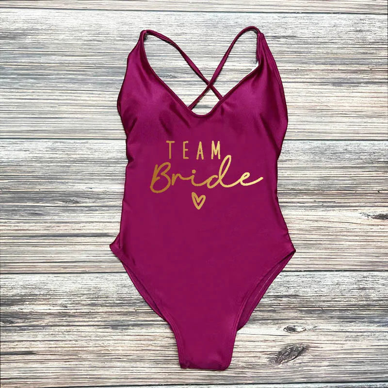 Maillot Une Pièce Team Bride Imprimé Or — EVJF Plage Femme