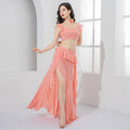 Costume Danse Orientale Gaze — Top Floral & Jupe Fendue Manches Courtes
