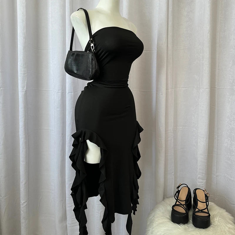 Mini Robe Fleurie Sans Bretelles Fente Haute Dos Nu — Soirée Femme