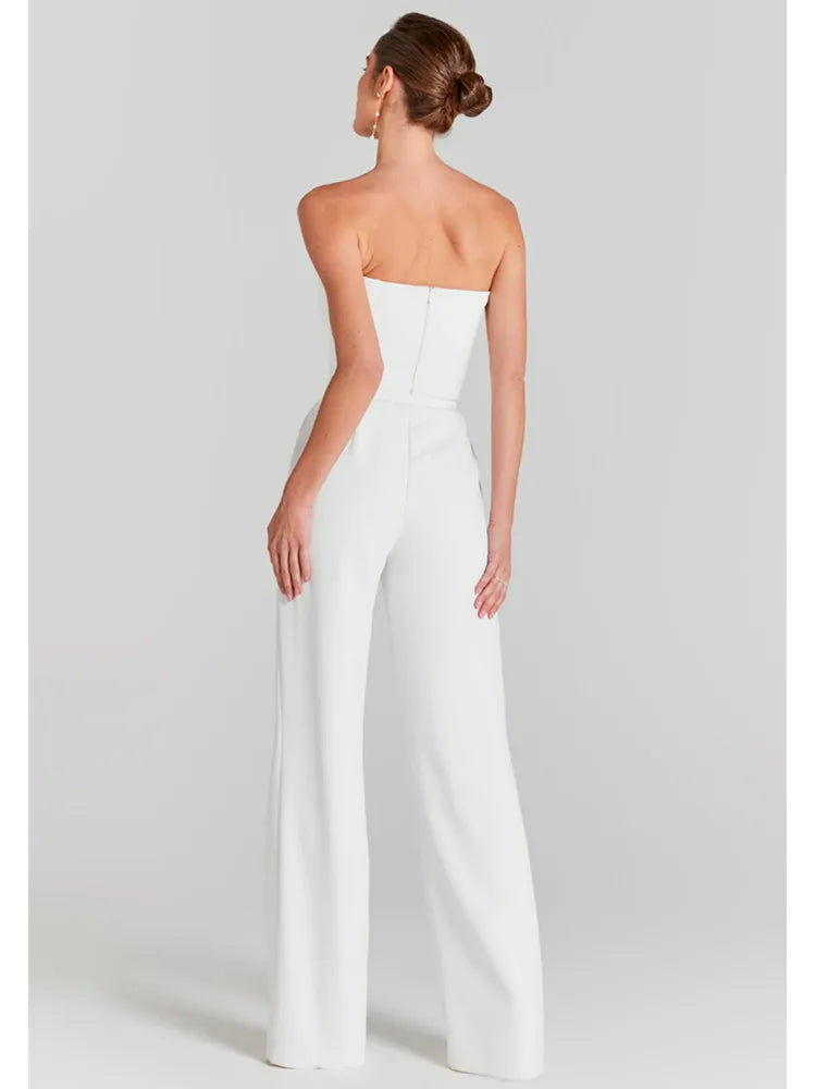 Combinaison Bodycon Perles Blanches Manches Longues — Luxe Femme