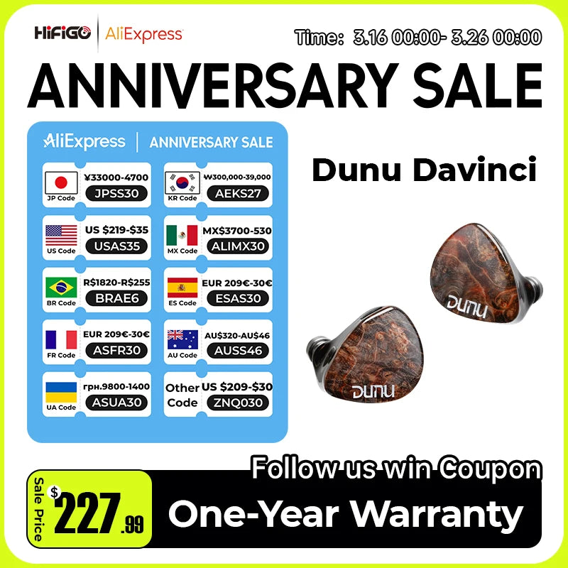 HiFiGo DUNU x Gizaudio DaVinci 2DD+4BA Hybrid In-ear Monitor Earphones with 3.5mm+4.4mm Swappable Termination Plugs Cable