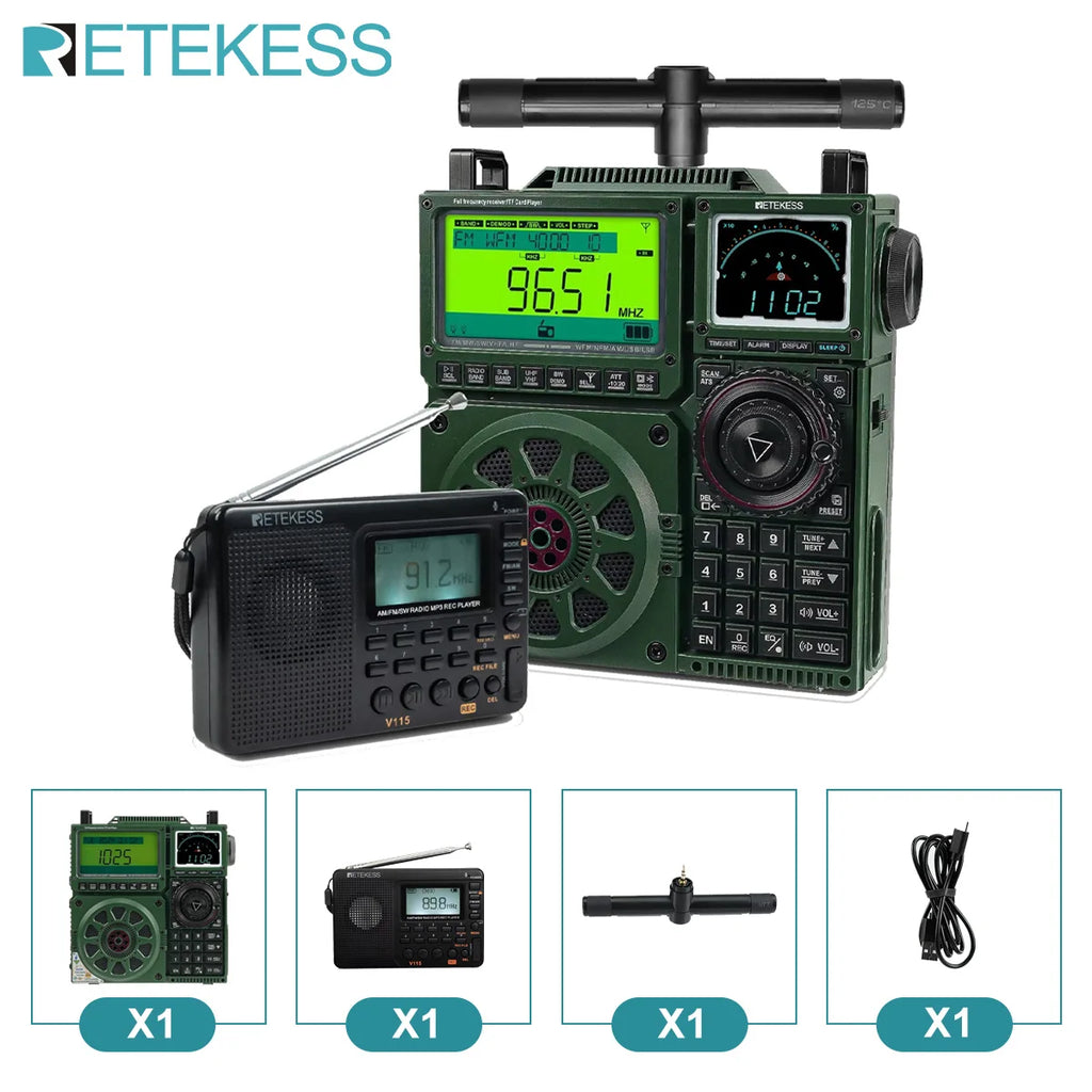Retekess TR113 Portable Radio Flagship Fever Receiver Full Band Ham Radio Amateur Shortwave Antenna Bluetooth Radios VHF UHF SSB