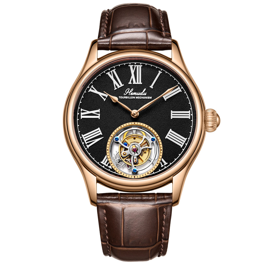 HEMUDU New Original Tourbillon Watch for Men Mechanical Movement Wrist Watches Sapphire Waterproof Mens Roman Scale Dial Classic