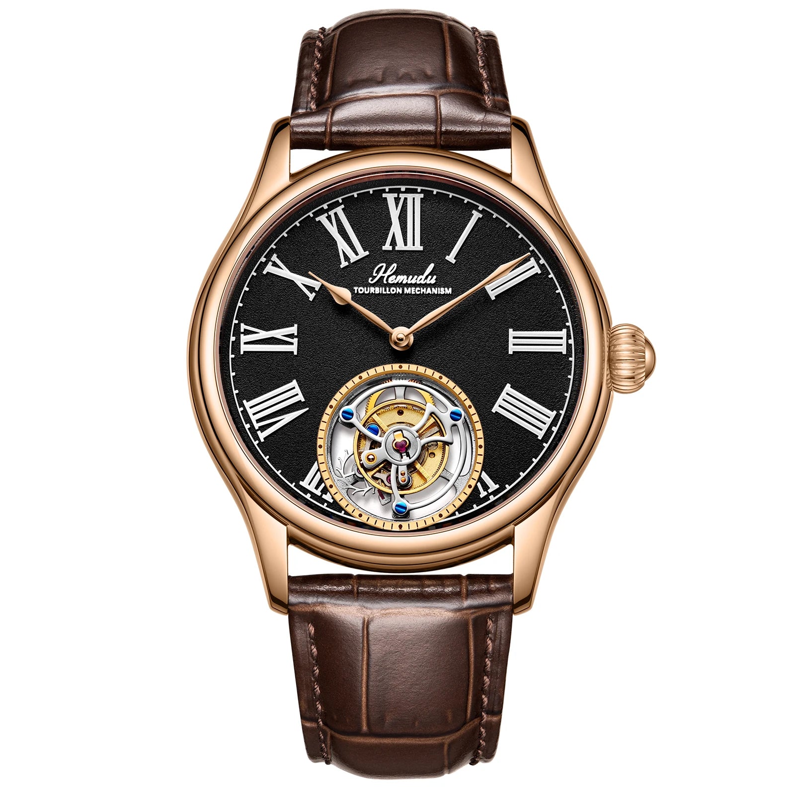 HEMUDU New Original Tourbillon Watch for Men Mechanical Movement Wrist Watches Sapphire Waterproof Mens Roman Scale Dial Classic