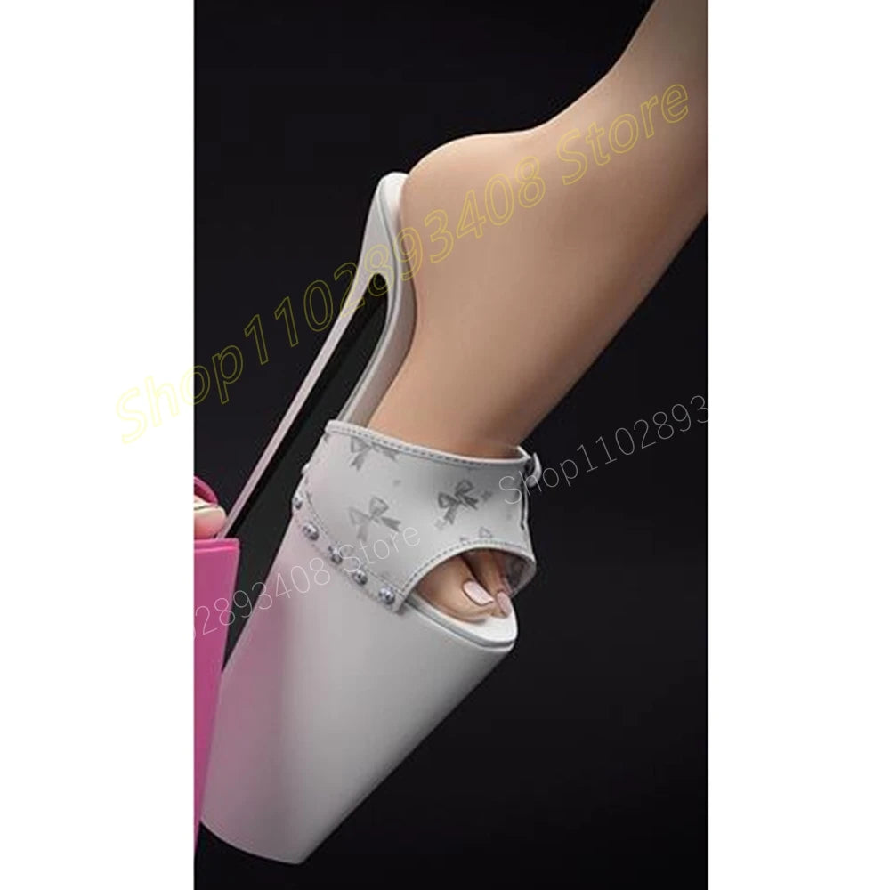 Mules Plateforme Stiletto Nœud Papillon Rivets — Talons Hauts Femme