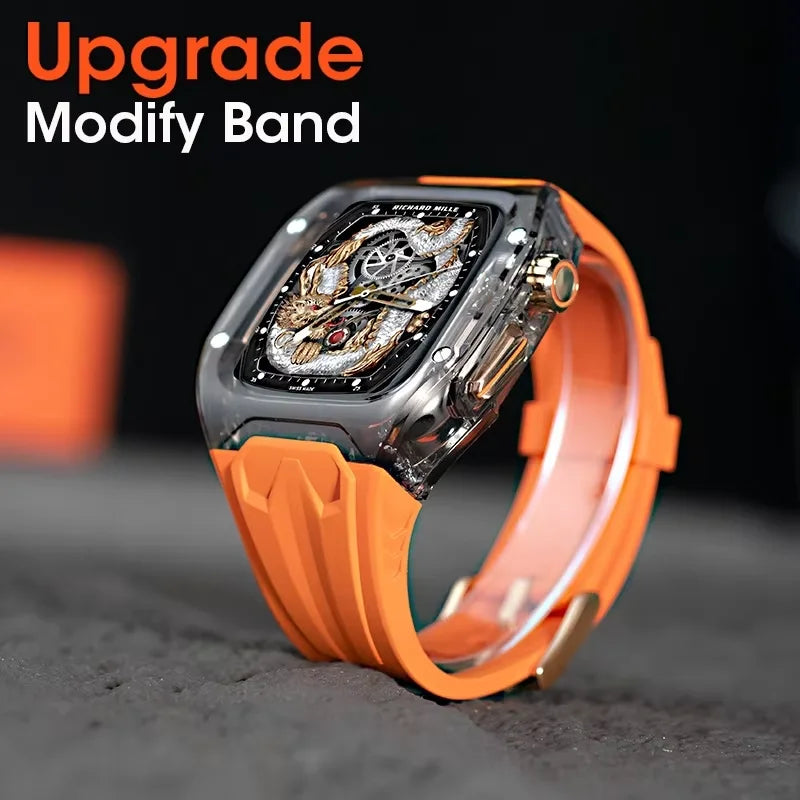 Crystal Modify Case+Watchband for iWatch Series10 46mm 42mm Ultra 2 49mm 45mm RICHARD Mile Style Silicoen Strap Modification Ki