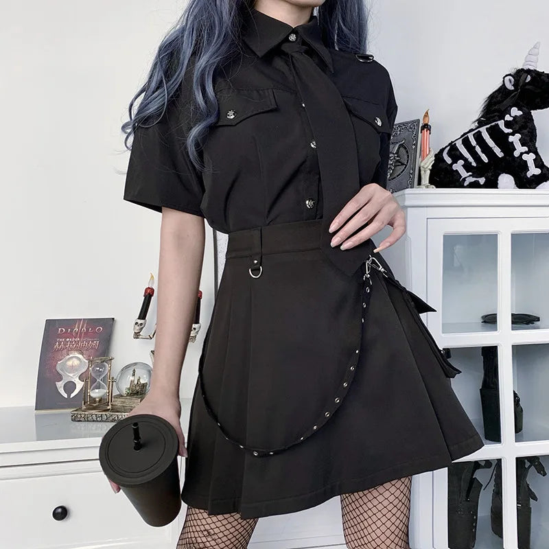 Mini Jupe Bandage Punk Gothic Taille Haute Patchwork — Femme
