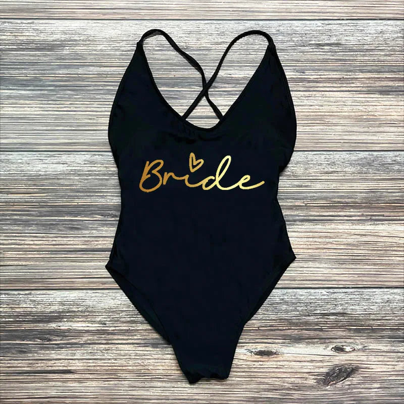 Maillot Une Pièce Team Bride Imprimé Or — EVJF Plage Femme