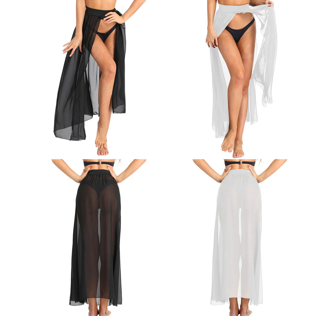 Jupe Longue Mousseline Transparente Fente Haute — Cover Up Femme