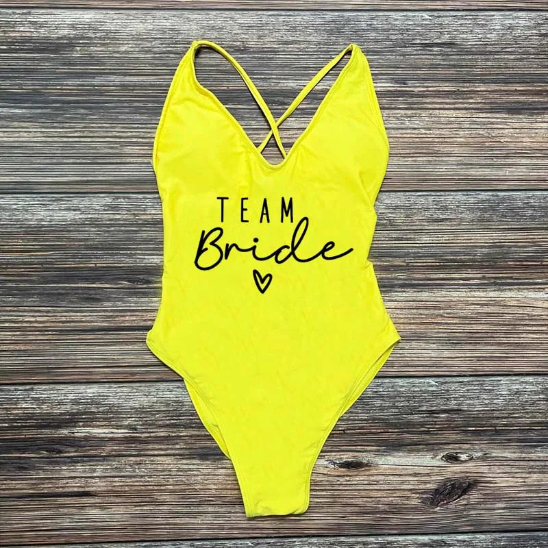 Maillot Une Pièce Team Bride Imprimé Or — EVJF Plage Femme