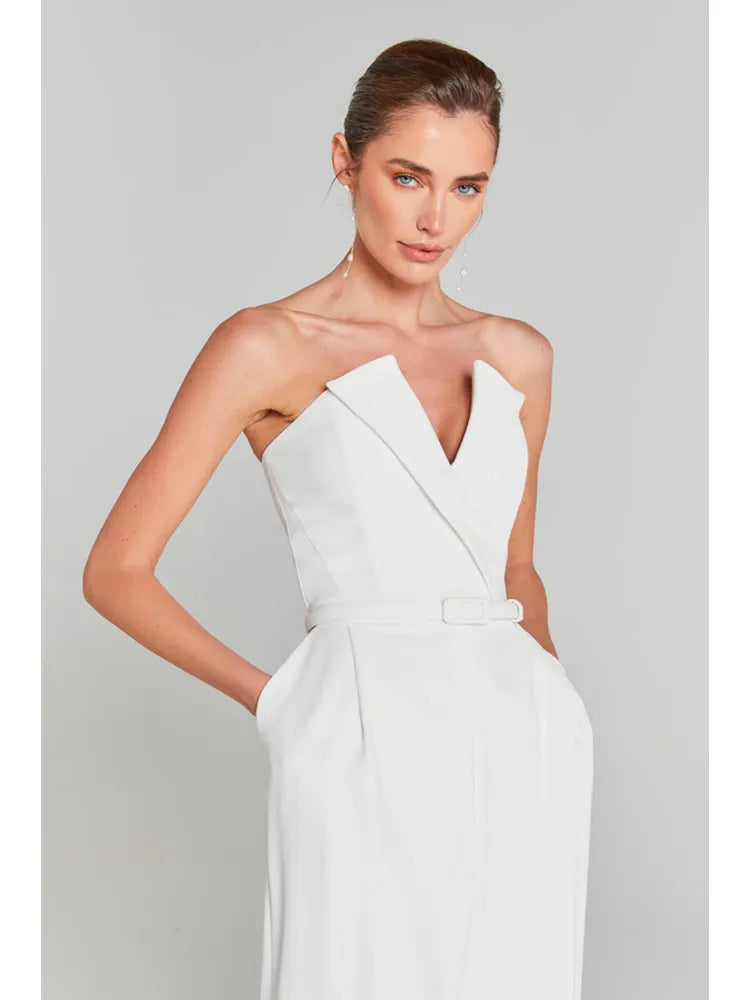 Combinaison Bodycon Perles Blanches Manches Longues — Luxe Femme
