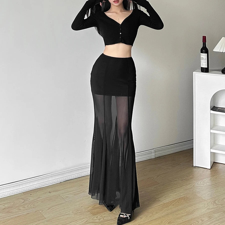 Jupe Transparente Noire Perspective Slim — Style Mystérieux Femme