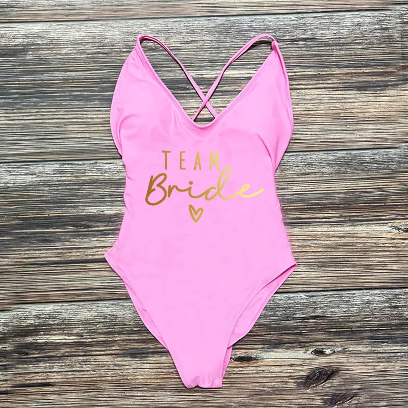 Maillot Une Pièce Team Bride Imprimé Or — EVJF Plage Femme