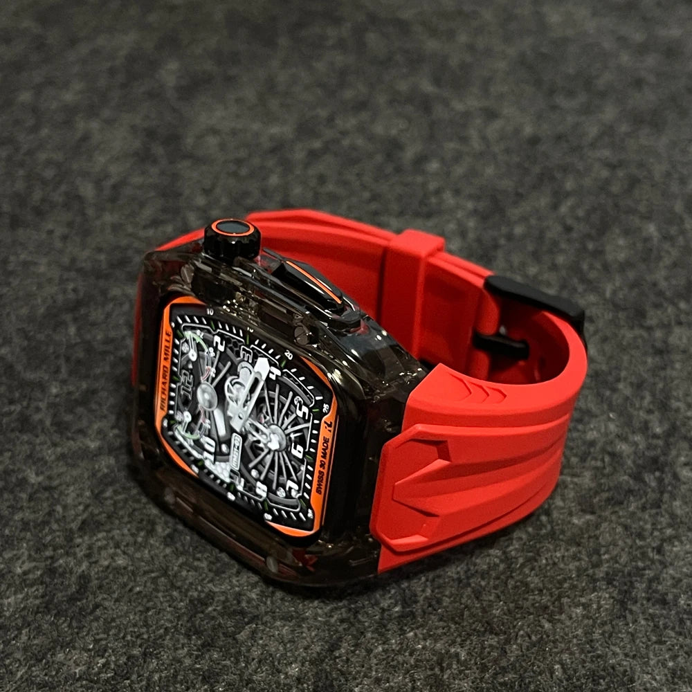 Crystal Modify Case+Watchband for iWatch Series10 46mm 42mm Ultra 2 49mm 45mm RICHARD Mile Style Silicoen Strap Modification Ki