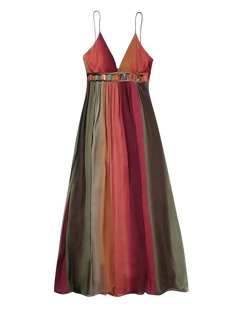 Robe Longue Halter Bandage Y2K Imprimé Dos Nu — Soirée Femme