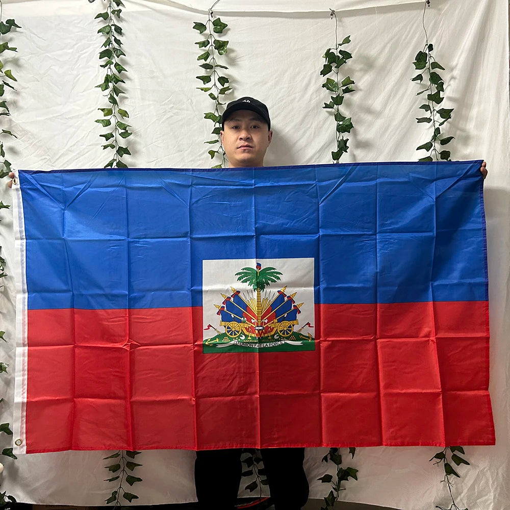 TIKI FLAG Haiti Flag 3x5fts  90x150cm polyester Ayiti Ht Haiti National hanging Flag for decoration