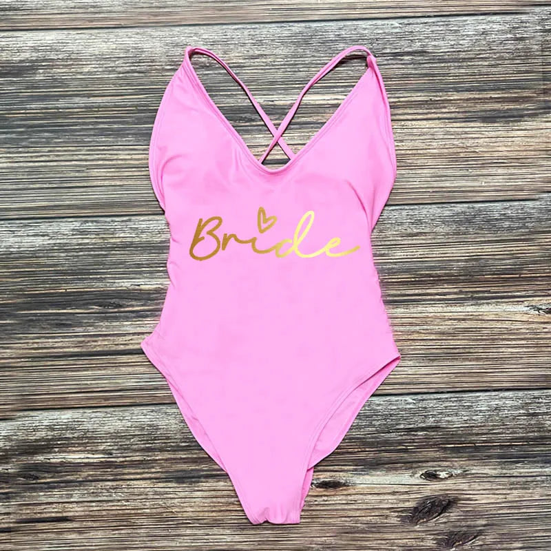 Maillot Une Pièce Team Bride Imprimé Or — EVJF Plage Femme