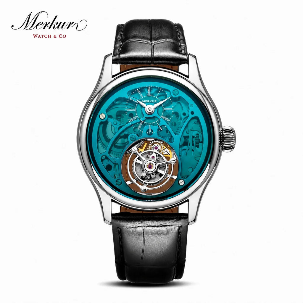 Merkur 100% Tourbillon Watch Transparency Skeleton Men's Sapphire Watch For Men Mechanical Wristwatches Reloj Hombre 42mm