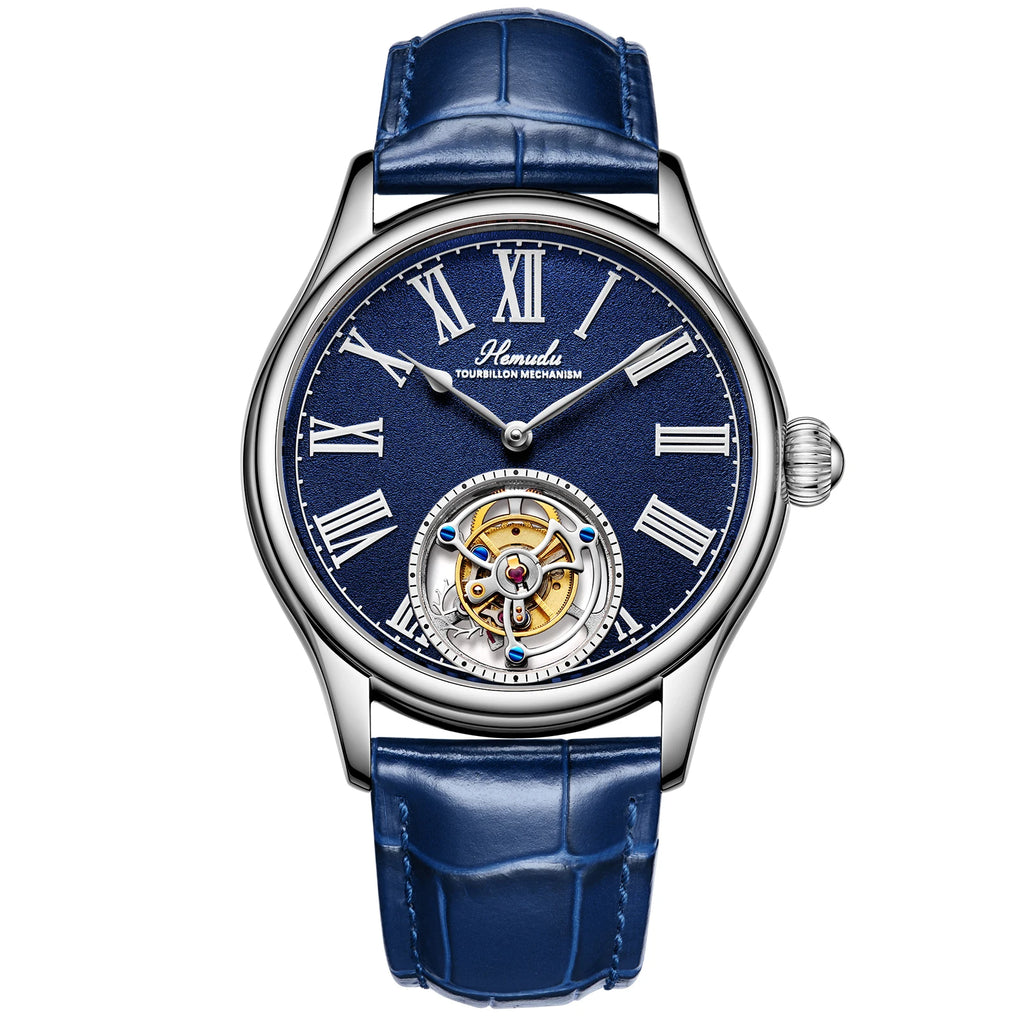 HEMUDU New Original Tourbillon Watch for Men Mechanical Movement Wrist Watches Sapphire Waterproof Mens Roman Scale Dial Classic