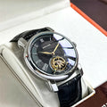 Luxury Men's Automatic Mechanical Watch - Stylish Hollow Design, Fashionable Business Casual Style, Alloy Case and Leather Strap, No Battery