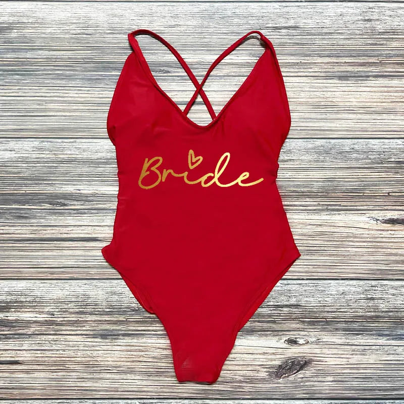 Maillot Une Pièce Team Bride Imprimé Or — EVJF Plage Femme