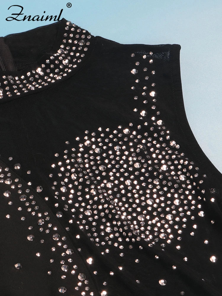 Combinaison Nightclub Znaiml — Strass, Mesh, Asymétrique, Anniversaire