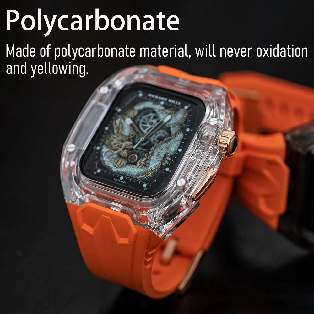Crystal Modify Case+Watchband for iWatch Series10 46mm 42mm Ultra 2 49mm 45mm RICHARD Mile Style Silicoen Strap Modification Ki