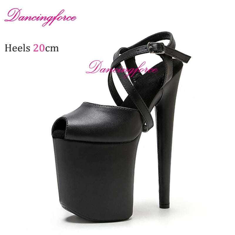 Sandales Plateforme Pole Dance 20cm — Lanières Croisées, Noir Mat