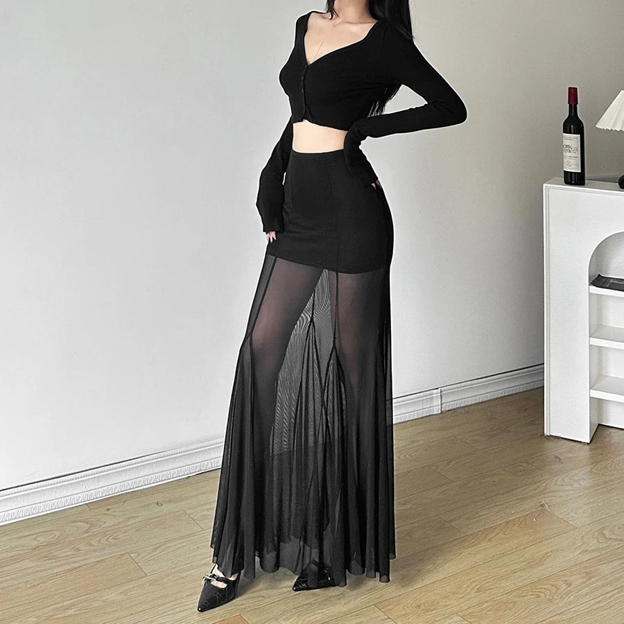 Jupe Transparente Noire Perspective Slim — Style Mystérieux Femme