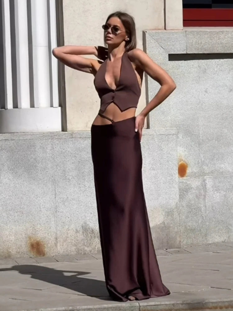 Ensemble 2 Pièces ByeMyLove — Top Soie & Jupe Maxi Soirée Élégante