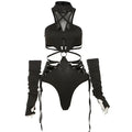 Bodysuit Cyber Y2K Mesh Bandage Gants Intégrés Col Mock — Gothic