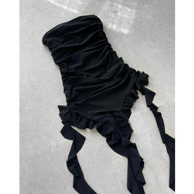 Mini Robe Fleurie Sans Bretelles Fente Haute Dos Nu — Soirée Femme