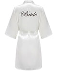 Robe de Chambre Satin Soie Lettre Or Mariée — Kimono Nuit Femme