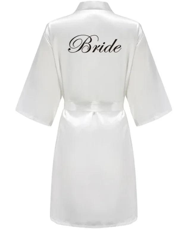 Robe de Chambre Satin Soie Lettre Or Mariée — Kimono Nuit Femme