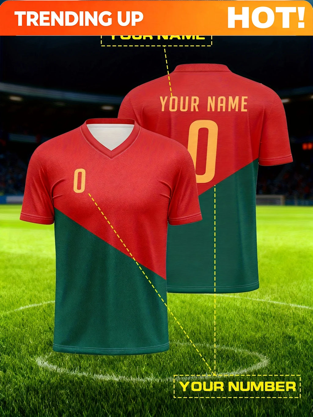 Football Jerseys Featuring a Portugal Theme in Red And Green, Designed for National Style Sportswear. Suitable for Team Matches