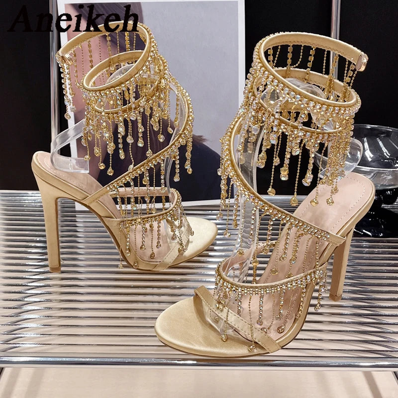 Sandales Soie Strass Aneikeh — Bride Cheville, Talon Haut, Mariage & Soirée