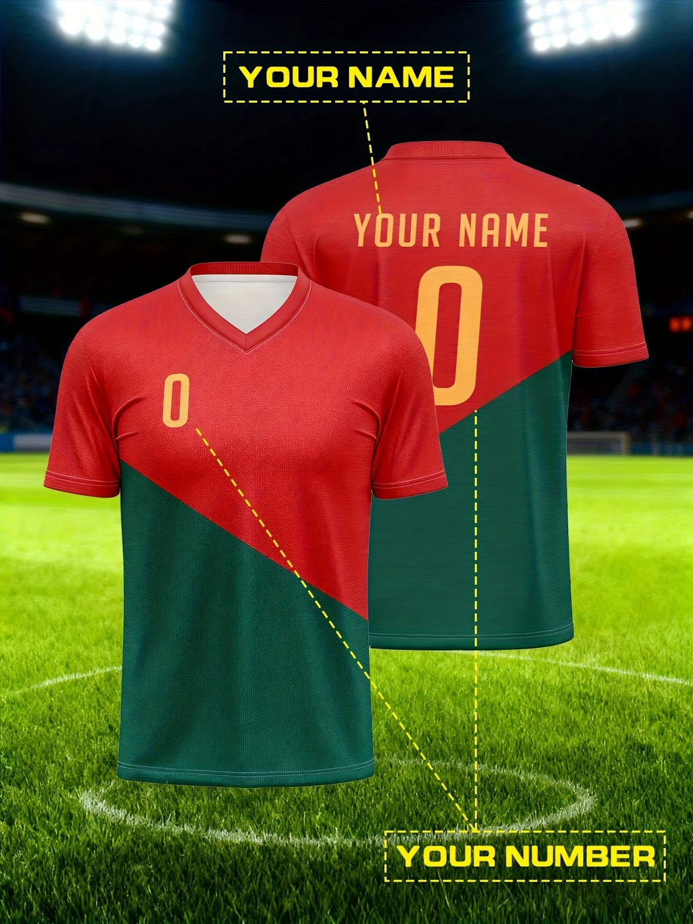 Football Jerseys Featuring a Portugal Theme in Red And Green, Designed for National Style Sportswear. Suitable for Team Matches