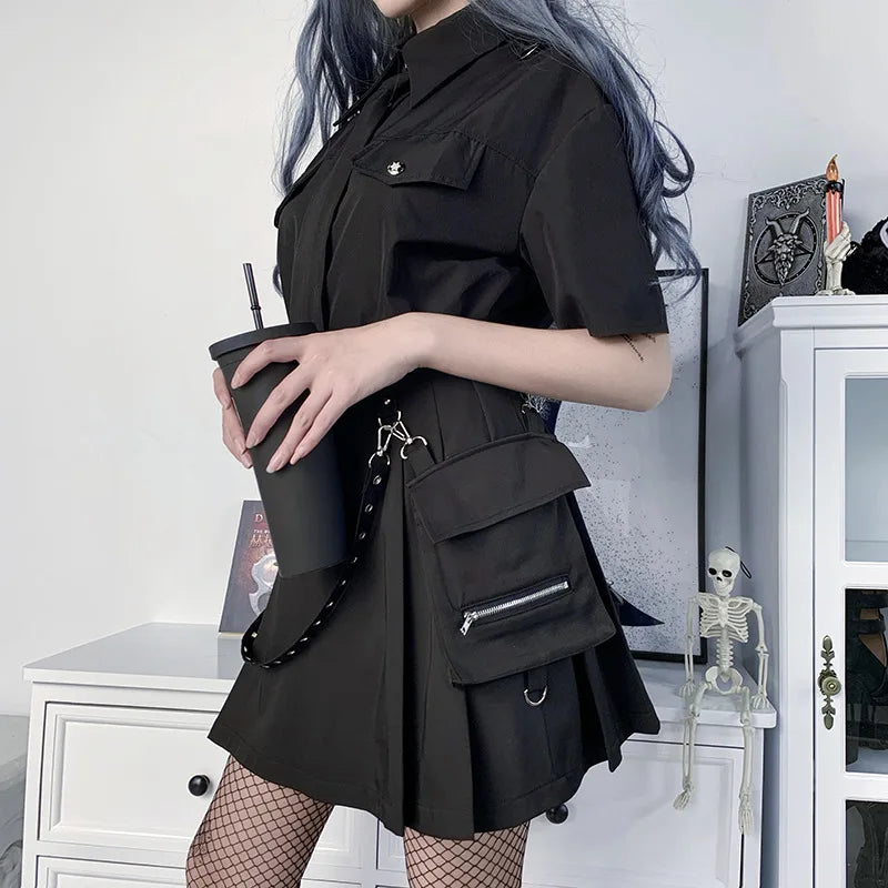 Mini Jupe Bandage Punk Gothic Taille Haute Patchwork — Femme