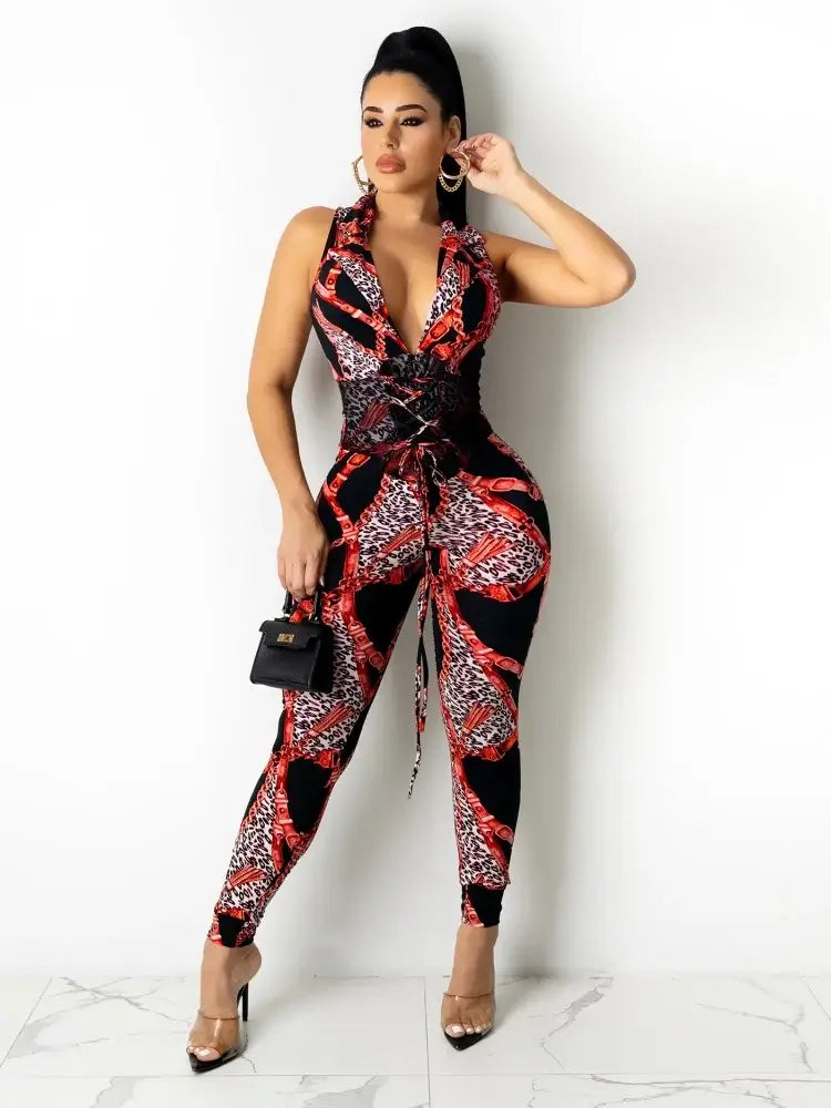 Combinaison Bodysuit Sans Manches Imprimé Chaînes — Femme