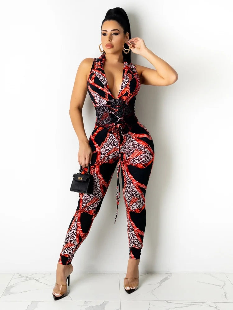 Combinaison Bodysuit Sans Manches Imprimé Chaînes — Femme
