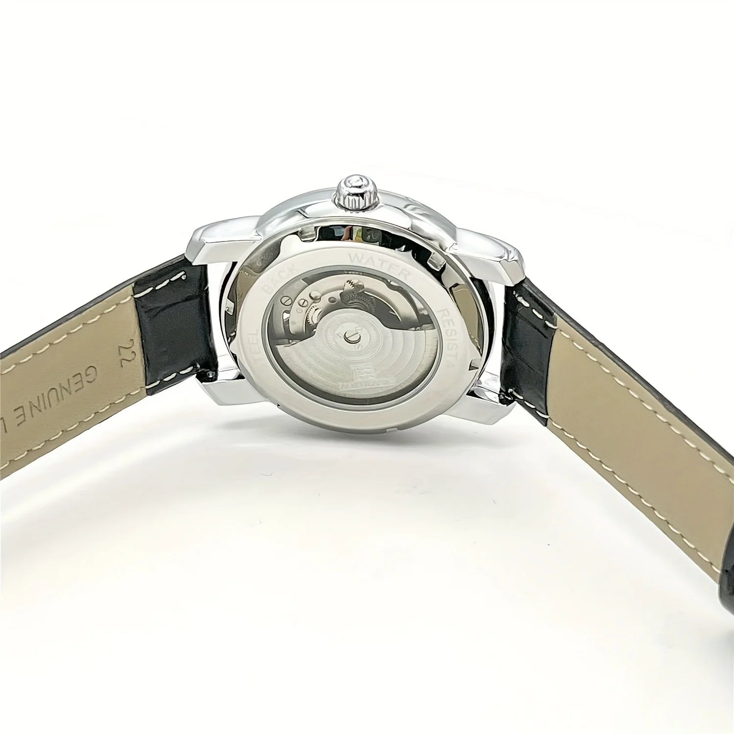 Luxury Men's Automatic Mechanical Watch - Stylish Hollow Design, Fashionable Business Casual Style, Alloy Case and Leather Strap, No Battery