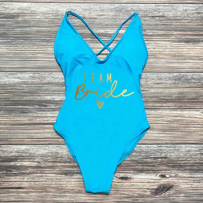 Maillot Une Pièce Team Bride Imprimé Or — EVJF Plage Femme