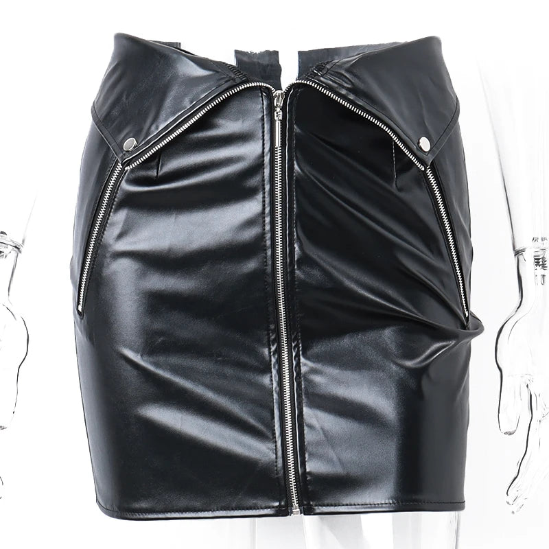 Mini Jupe Cuir PU Y2K Multi-Zips Taille Haute — Club Femme