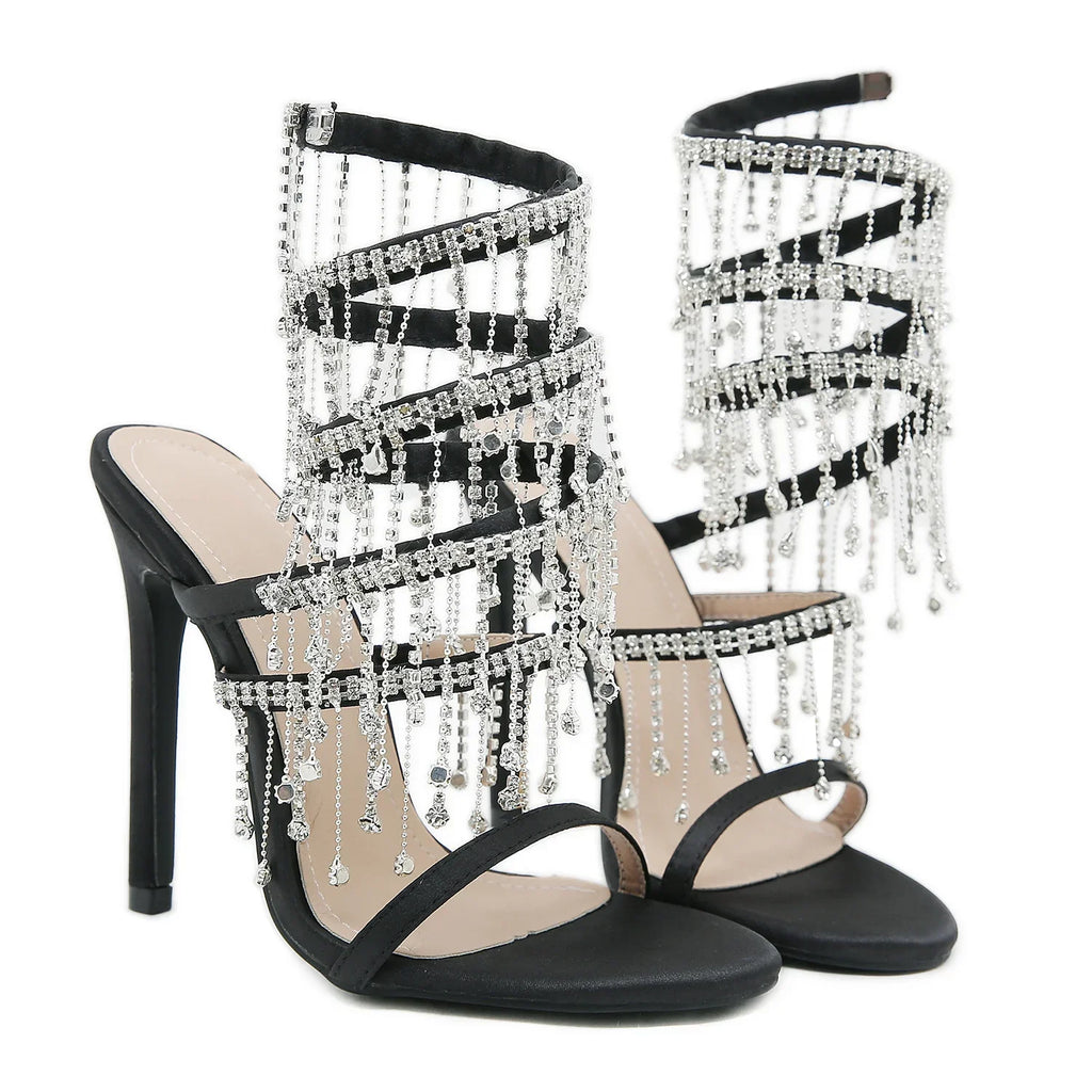Sandales Soie Strass Aneikeh — Bride Cheville, Talon Haut, Mariage & Soirée